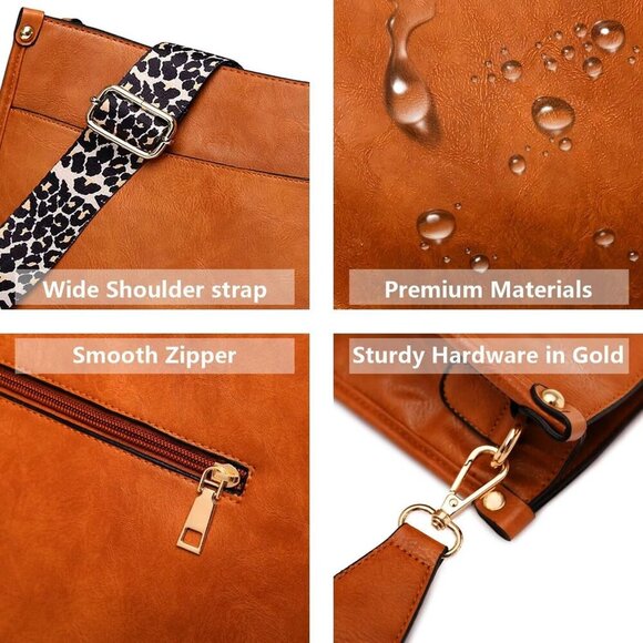 Vegan Leather Crossbody Bag Women Adjustable Straps Multiple Pockets Casual - Picture 4 of 6